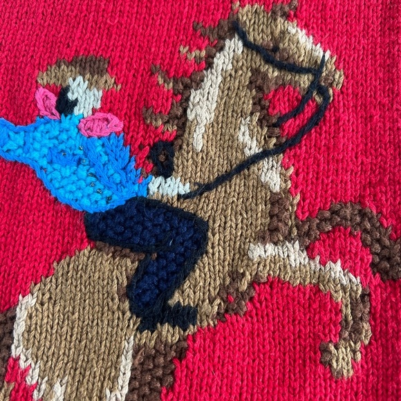 Vintage NWT Deadstock Hand Knit Western Sweater Vest Red Rodeo Horse Womens L - Picture 5 of 8